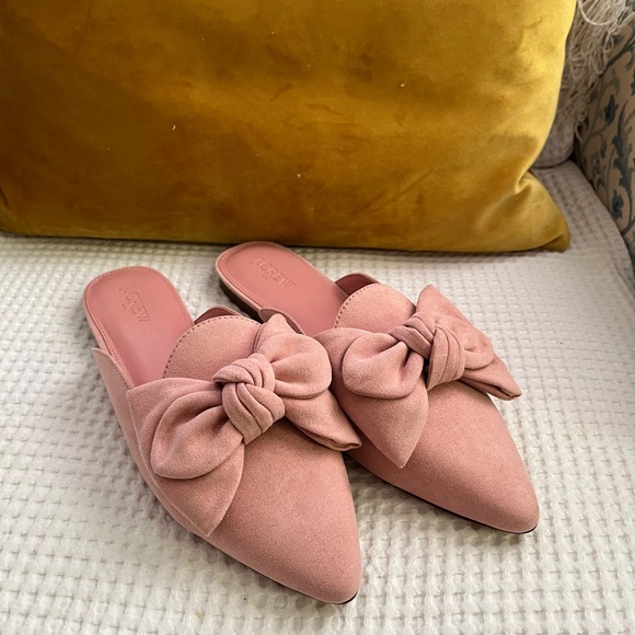 J. Crew Suede Bow Slide-On Mule Shoes, Pointed Toe, Blush, Sz. 9 - Picture 3 of 4
